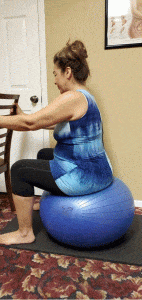 Example of the sitting on the birth ball